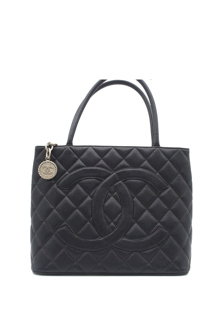 Chanel Reissue Tote Bag CC Logo Quilted Black Silver Caviar Leather